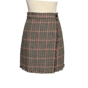 Urban Outfitters orange black houndstooth wrap mini skirt size Small